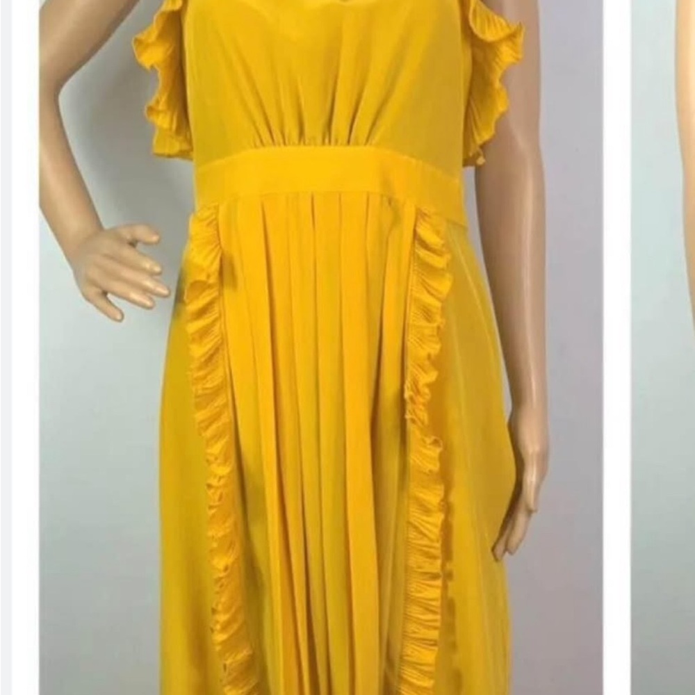 Tibi Yellow Sleeveless Sundress with Flutter Sleeves